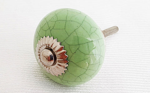 Ceramic rustic vintage style cracks apple green 4cm round door knob BN g7b
