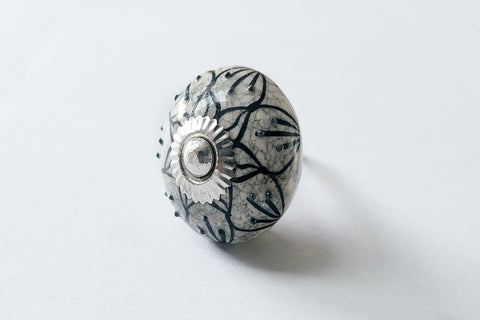 Ceramic grey black embossed leafy design beautiful 4cm round door knobs F3a