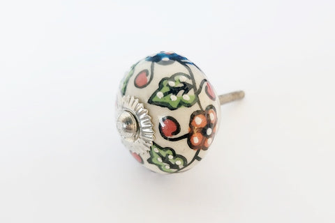 Ceramic unique colorful green blue red floral design 4cm round door knob D16c