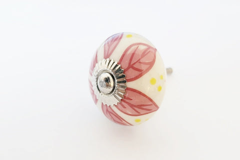 Ceramic pink white floral design shabby chic 4cm round door knob c14c