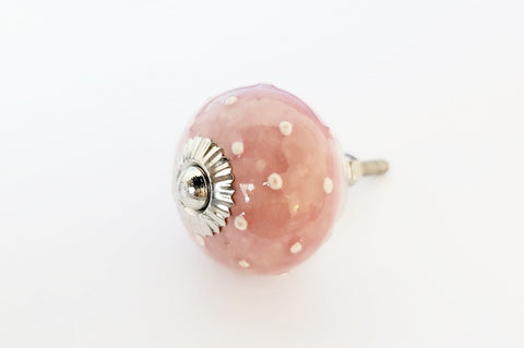 Ceramic pink white dots funky design 4cm round door knob C11e