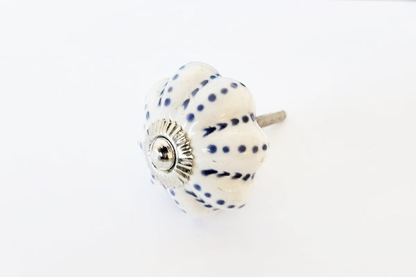 Ceramic shabby chic blue/white dots design pumpkin 4.5cm door knobs G2