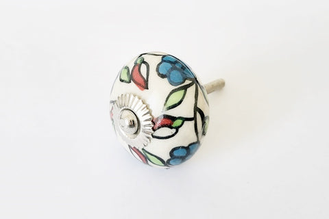 Ceramic unique colorful green blue red floral design 4cm round door knob C15a