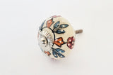 Ceramic embossed colorful orange red blue floral design 4cm round door knob G4