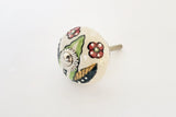 Ceramic embossed colorful orange red green floral design 4cm round door knob F15