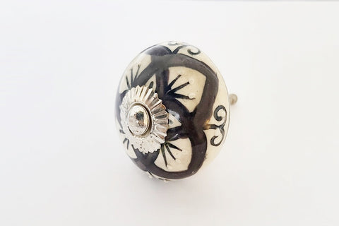 Ceramic earthy brown cream floral embossed 4cm round door knobs D17b