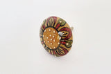 Ceramic earthy brown green red embossed 45mm round door knob F15