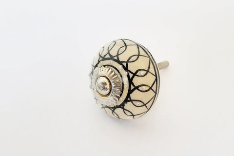 Ceramic black white cream floral beautiful 4cm round door knobs G16d