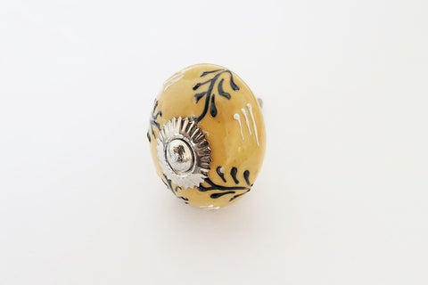 Ceramic unique yellow mustard embossed shabby chic 4cm round door knob C9d