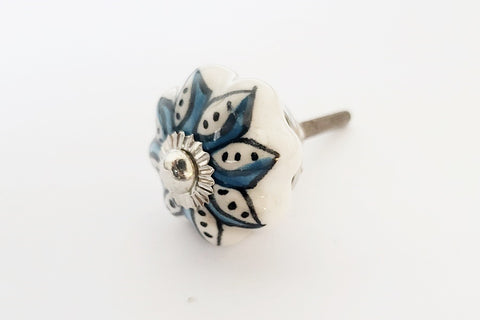 Ceramic 35mm aqua blue white unique beautiful flower pumpkin door knobs C6a