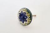 Ceramic bright green blue embossed 45mm round door knob F15