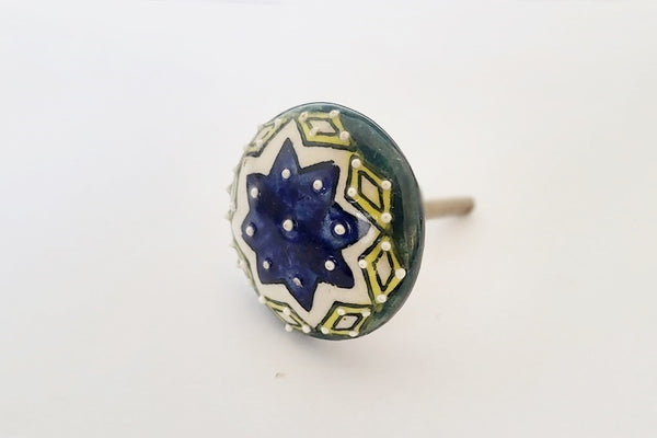 Ceramic bright green blue embossed 45mm round door knob F15