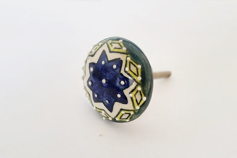 Ceramic bright green blue embossed 45mm round door knob D14e