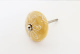 Ceramic shabby chic vibrant yellow mustard embossed 4cm round door knob EF3