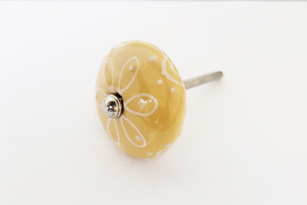 Ceramic shabby chic vibrant yellow mustard embossed 4cm round door knob EF3