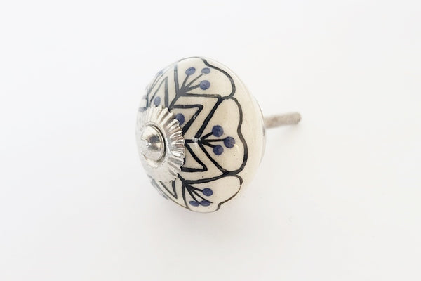 Ceramic blue black cream/white embossed 40mm round door knob G10