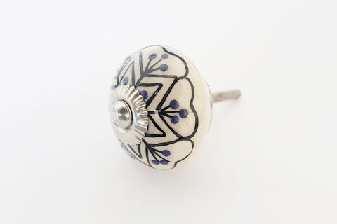 Ceramic blue black cream/white embossed 40mm round door knob e6e