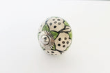 Ceramic unique apple green white floral design 4cm round door knob G1