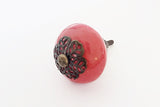 Ceramic vibrant red delicate metal decor vintage style 4cm round door knob EF2
