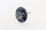Ceramic unique royal blue embossed floral 4cm round door knobs C11c