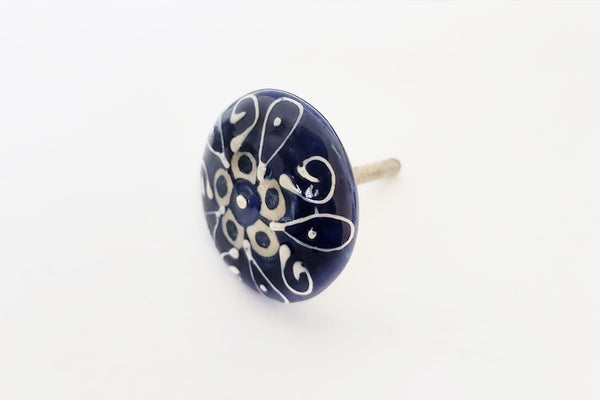 Ceramic unique royal blue embossed floral 4cm round door knobs C11c