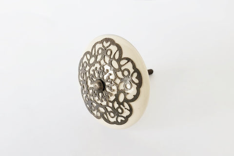 Ceramic big cream metal decor vintage style 5.5cm round door knob handles F9a