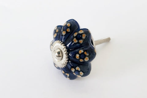 Ceramic blue orange white floral beautiful 4cm pumpkin door knobs F7b