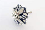 Ceramic blue white floral design 45mm pumpkin door knob C3b