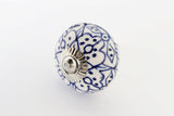 Ceramic blue white Moroccan design 4cm round door knob GF1