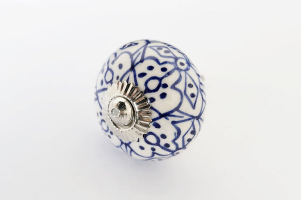 Ceramic blue white Moroccan design 4cm round door knob GF1