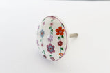 Ceramic colorful purple white floral print 4cm round door knob FF1