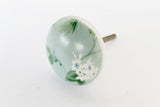 Ceramic delicate japanese style green floral print 4cm round door knob FF1