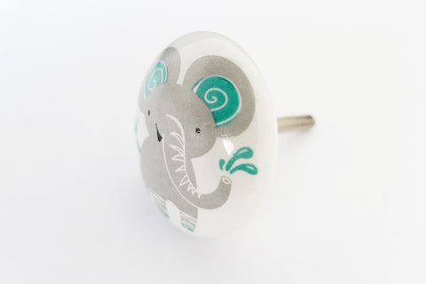 Ceramic elephant kids print 4cm round door knob FF3