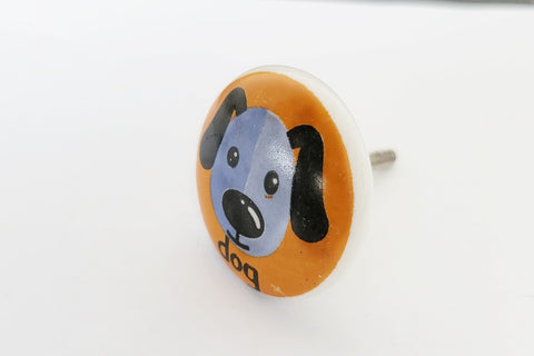 Ceramic colorful orange blue dog kids print 4cm round door knob E17