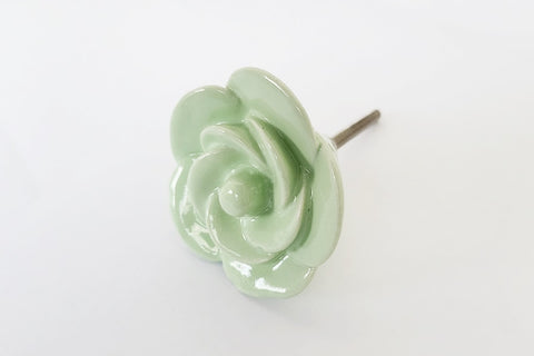 Ceramic beautiful shabby chic apple light green rose 4.5cm door knob BAK