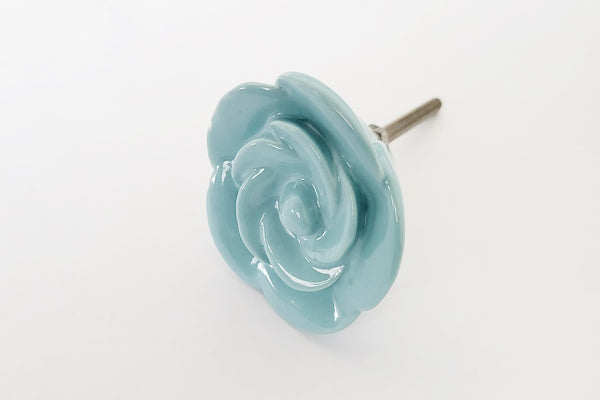 Ceramic beautiful shabby chic aqua light blue rose 4.5cm door knob BAK