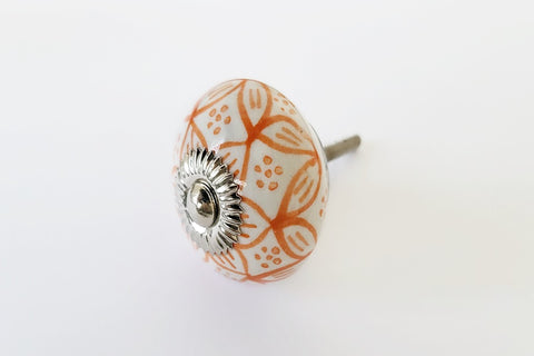 Ceramic white orange delicate Moroccan design round 4cm door knob d15d
