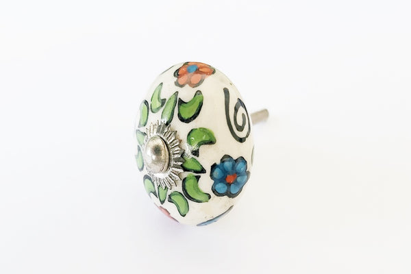 Ceramic colorful green blue red floral style 4cm round door knob SB