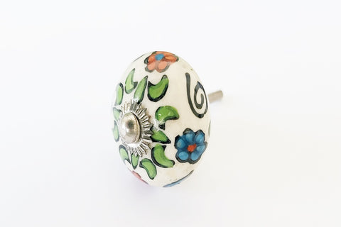 Ceramic colorful green blue red floral style 4cm round door knob SB