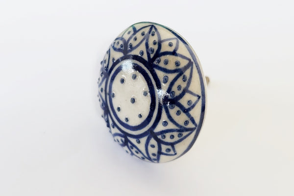 Ceramic blue floral embosse style 4cm round door knob SB
