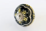 Ceramic yellow black  floral style 4cm round door knob SB