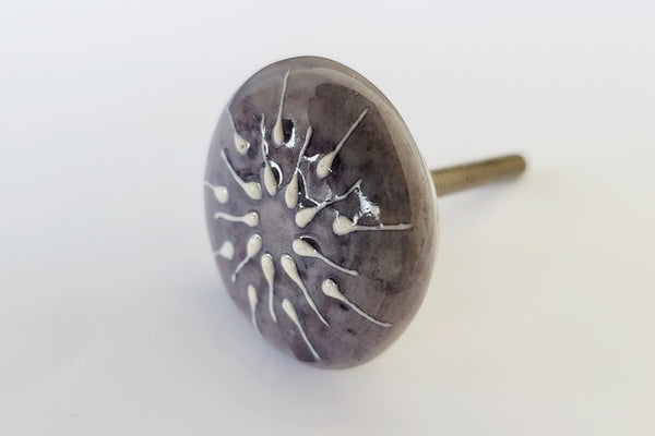 Ceramic stunning grey brown white delicate embossed design 4cm round door knob F21