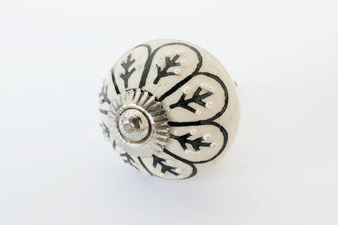 Ceramic black white cream floral design 4cm pumpkin door knobs RC7