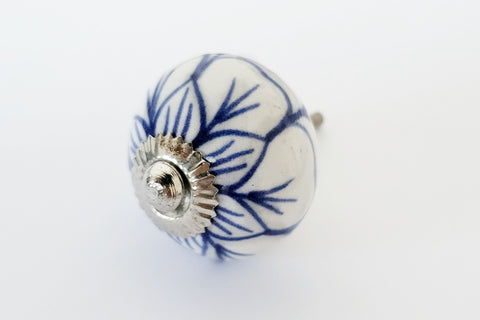 Ceramic blue white delicate floral design 4cm pumpkin door knobs RC6