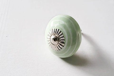 Ceramic pale sage green white spiral 4cm round door knob d10a