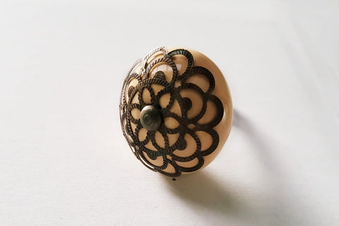 Ceramic yellow orange honey metal decor vintage style 4.5cm round door knob d8a