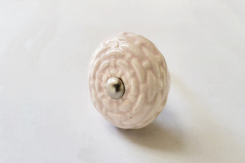 Ceramic pale pink  embossed unique shabby chic design 4cm round door knobs e8b