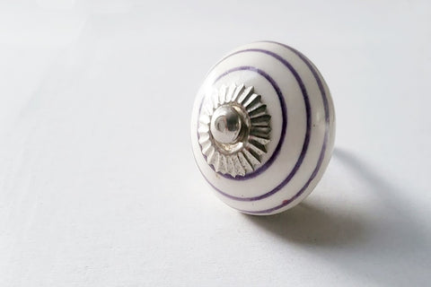 Ceramic white purple spiral 4cm round door knob d19a