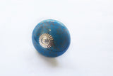Ceramic big vibrant turquoise olive dotted 5cm round door knob BN P4
