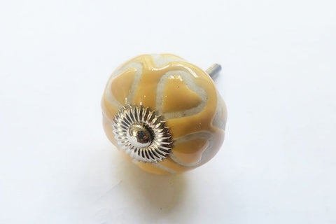 Ceramic yellow mustard unique funky design hearts embossed 4cm round door knob BNE
